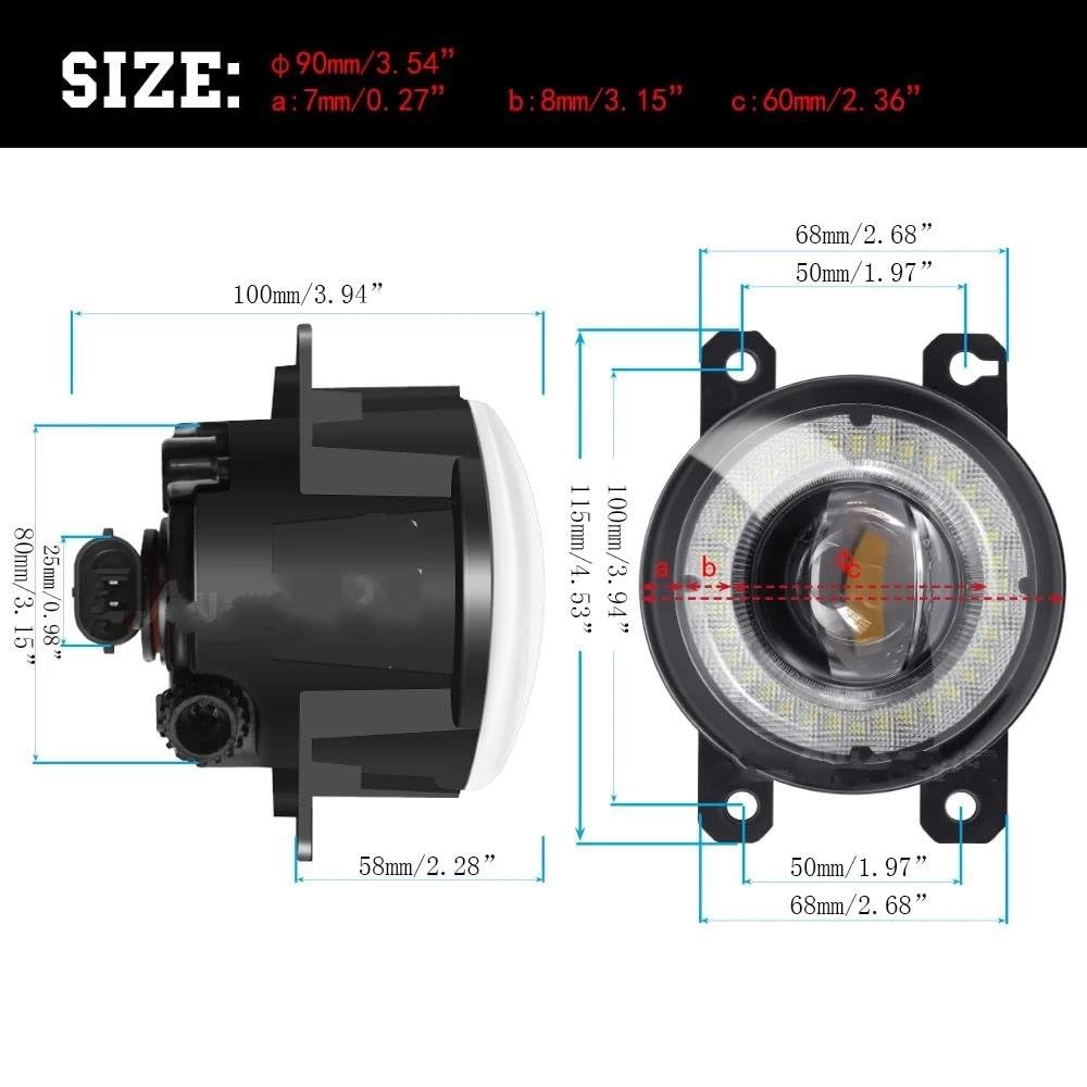 Faro Fanale Proiettore Faro Principale 2 X Per Jeep Per Renegade BU 2015 2016 2017 2018 2019 2020 Auto Anteriore Fendinebbia Gruppo Luce LED Angel Eye Daytime Running Light DRL H11 ( Size : White and