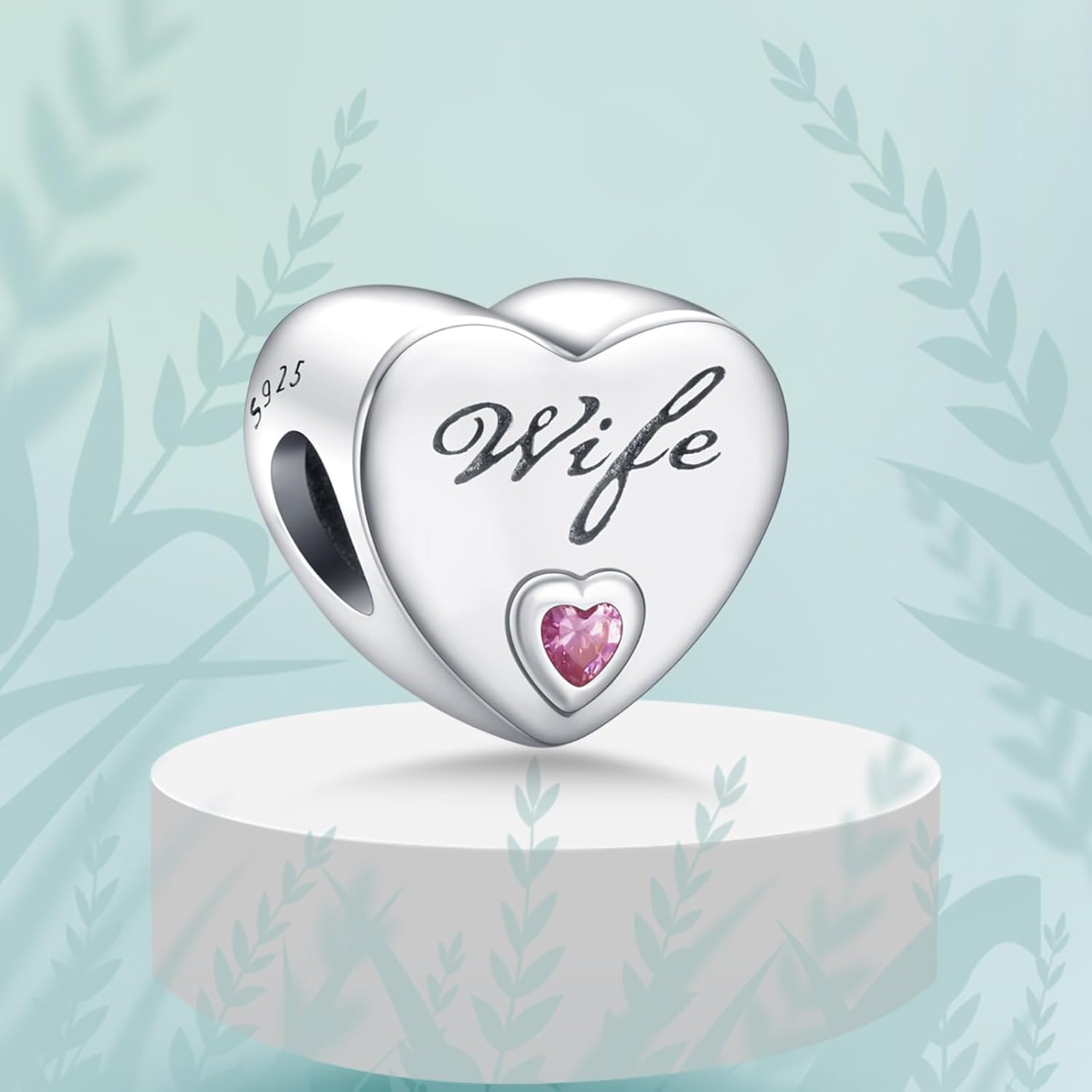 Wife's 925 Sterling Silver Charms 5A Zircon Heart-Shaped Charm Jewelry Fit Women's Bracelets Necklaces For Family - Image 4