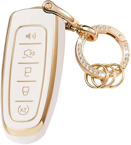 WSAuto Funda para llavero con llavero de metal compatible con Ford C-Max Edge Escape Expedition Explorer Flex Focus Taurus Lincoln MKS MKT MKX