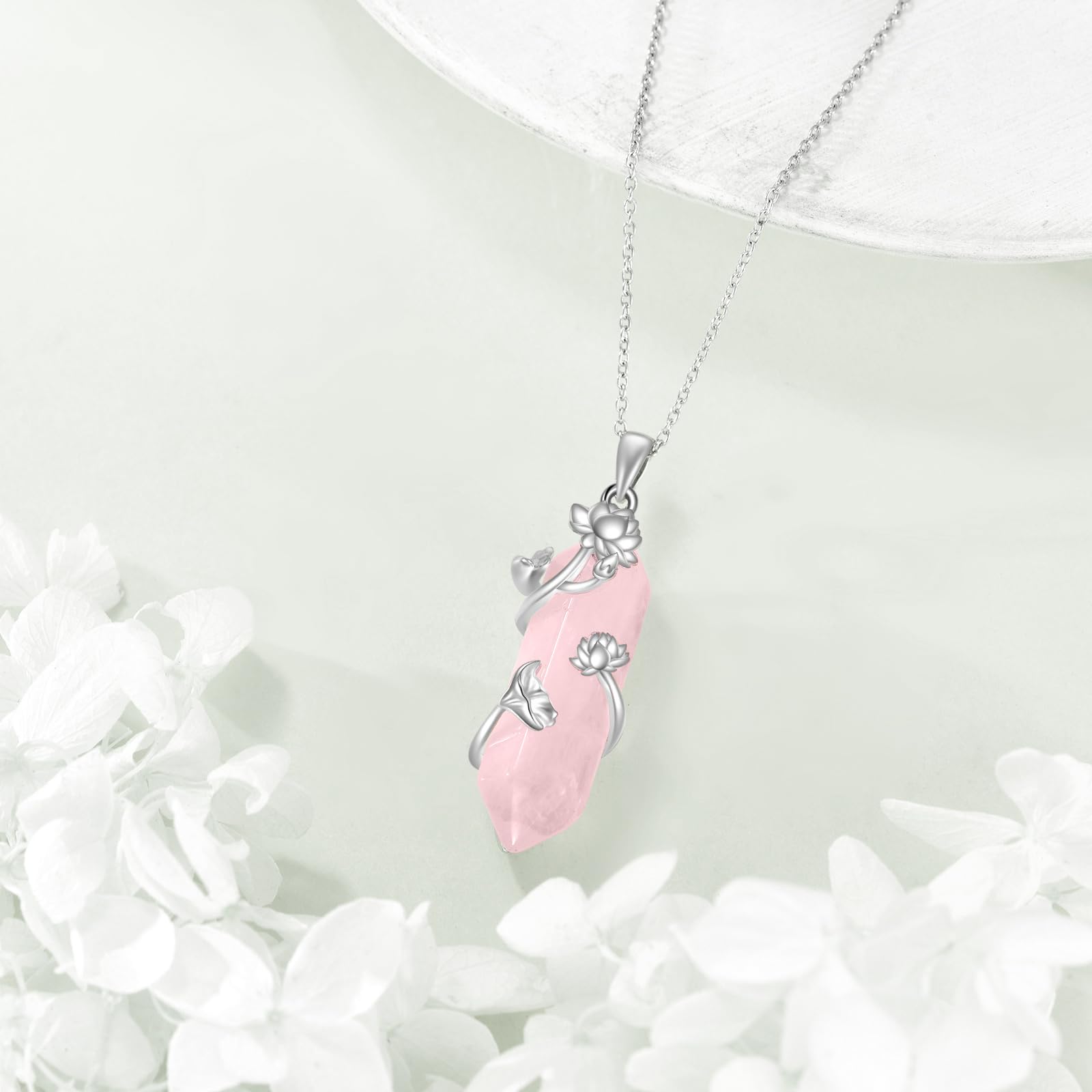 Lotus Blume Halskette 925 Sterling Silber Rosenquarz Anhänger Natürliche Reiki Energie Heilung Schmuck Geschenk Für Frauen Mutter Freund