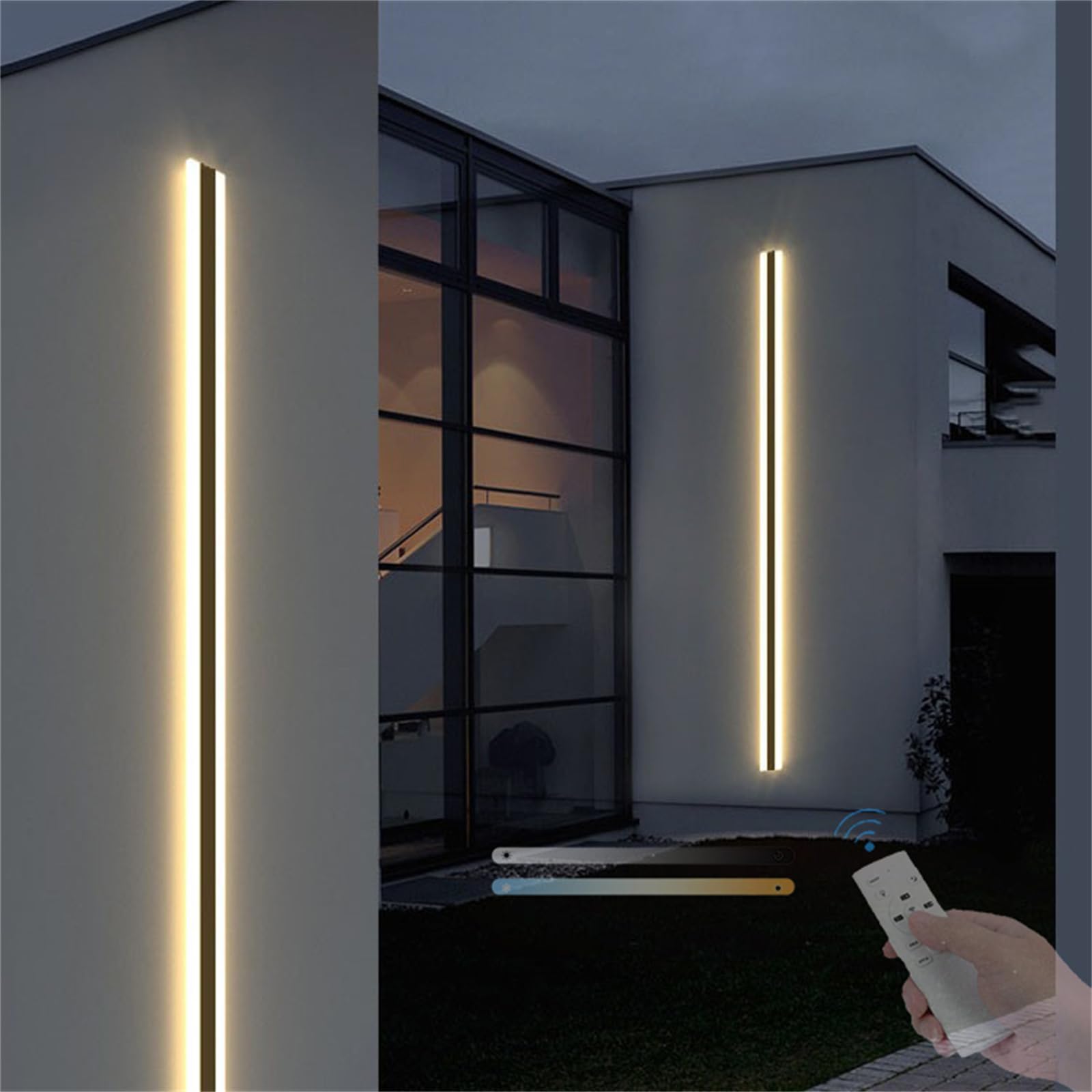 LED Aussen Wandleuchte Dimmbare mit Fernbedienung Wandlampe Lange Villa IP65 Wasserdicht Wandlicht Innen 3 Farbtemperaturen 10%-100% Helligkeit Wandbeleuchtung Metall Acryl für Garten (Schwarz,40cm)