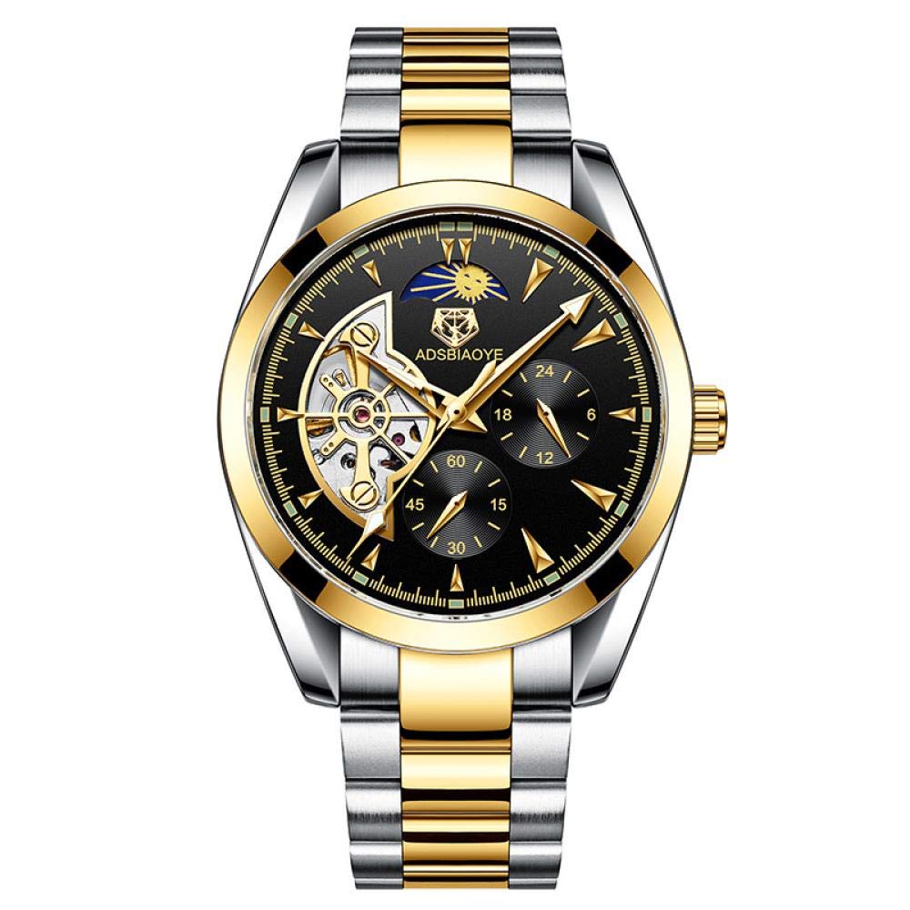 Orologi Da Polso,Orologio Da Uomo Automatico Automatico A 6 Pin Impermeabile Con Fasi Lunari Tourbillon, Quadrante Dorato E Nero