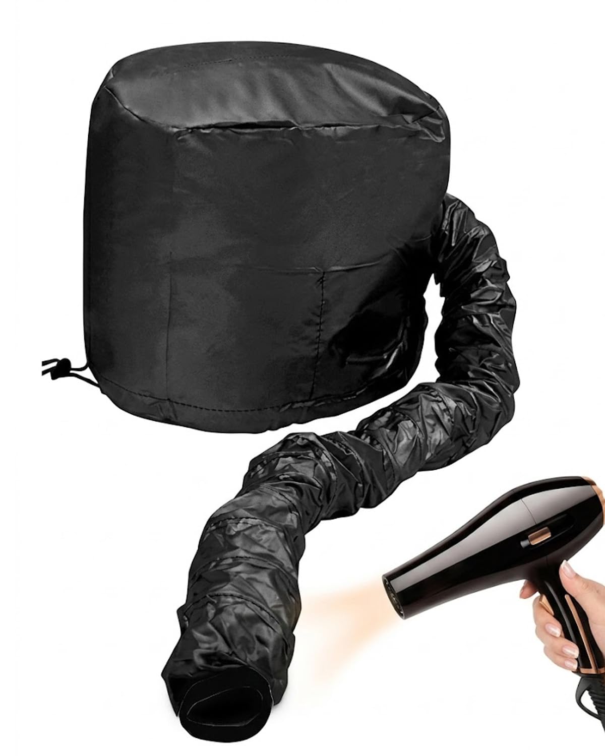 1 Pezzo Cuffia Asciugacapelli Nero per Asciugatura Rapida con Attacco Phon Universale, Mani Libere, Protegge i Capelli da Calore Eccessivo, Morbido e Portatile per Riccio e Liscio