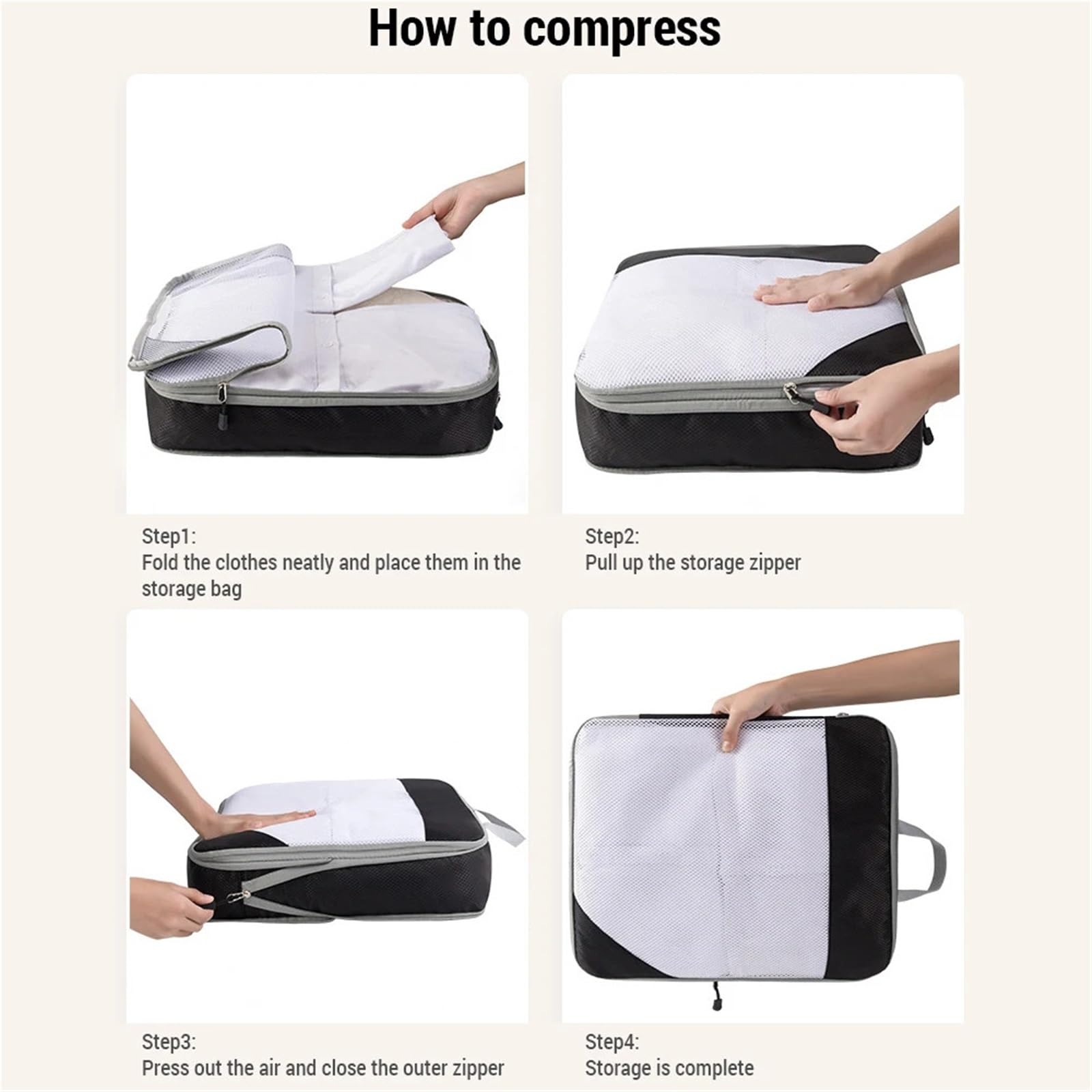 1 set di cubi imballaggio a compressione, organizer da viaggio comprimibile for bagaglio a mano, for borse e vestiti Organizer per valigie(Beige)
