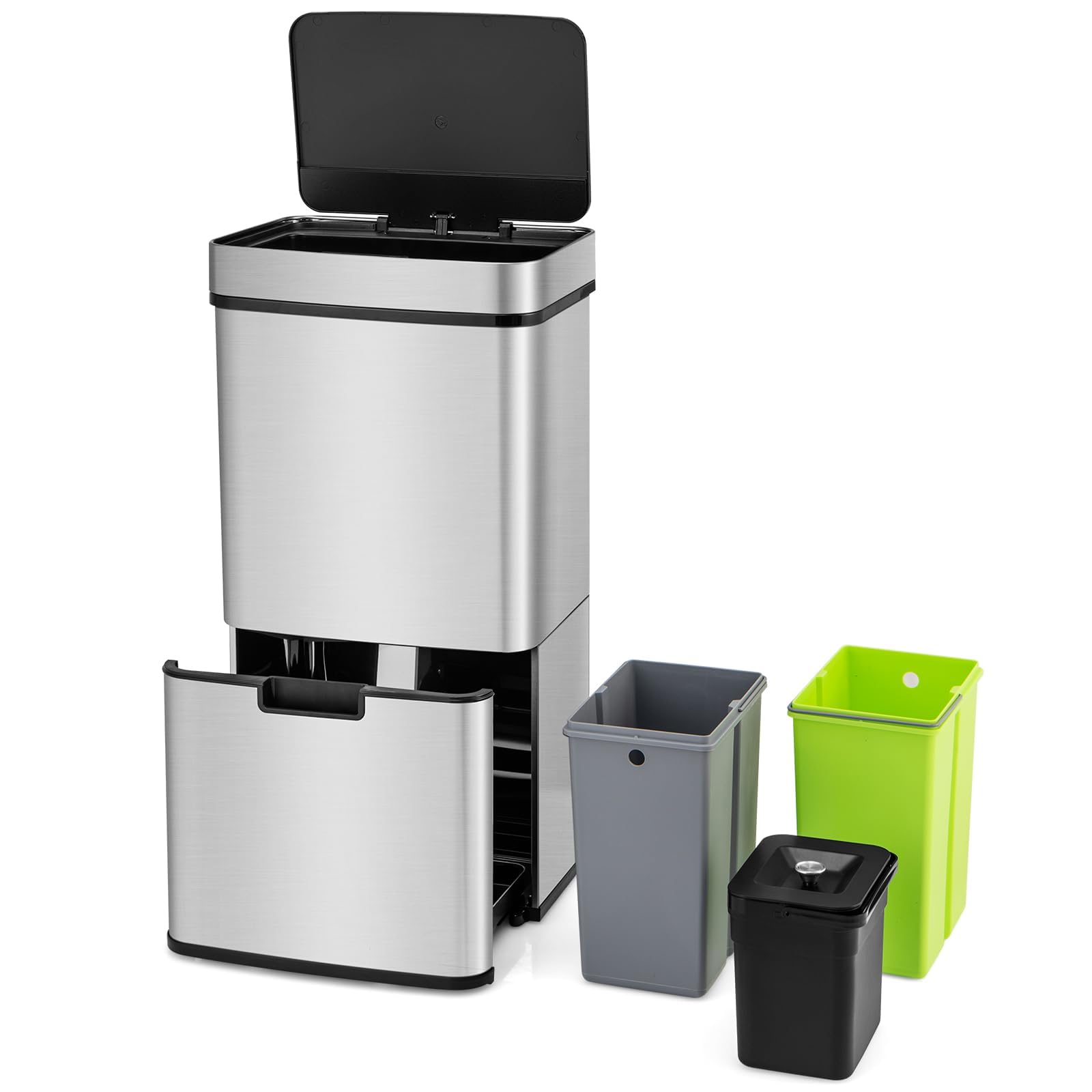 LIFEZEAL Kosz do recyklingu 4 przegródki 72L (srebrny)
