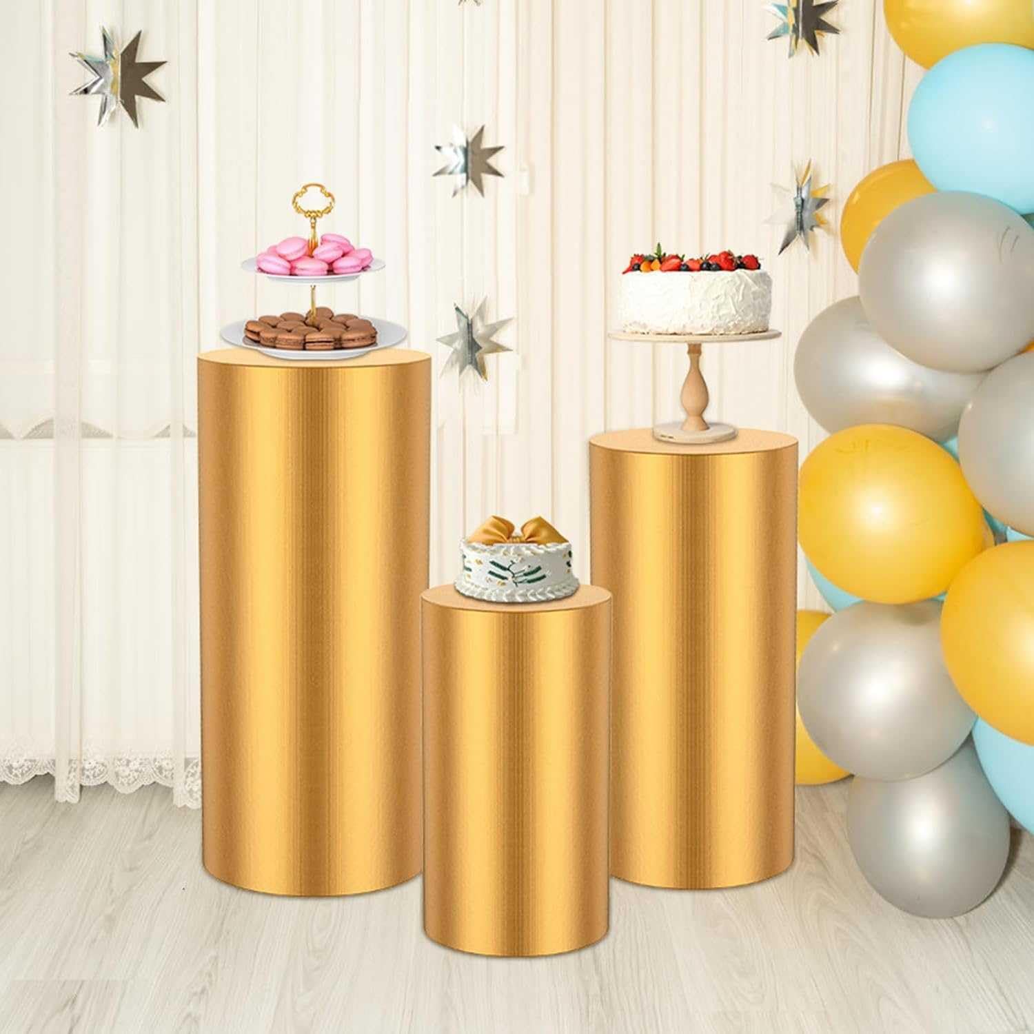 Juego de 3 Soportes cilíndricos Blancos: pedestales Redondos para exhibir Pasteles y Flores para Bodas, cumpleaños, Baby Showers, Halloween y Eventos navideños