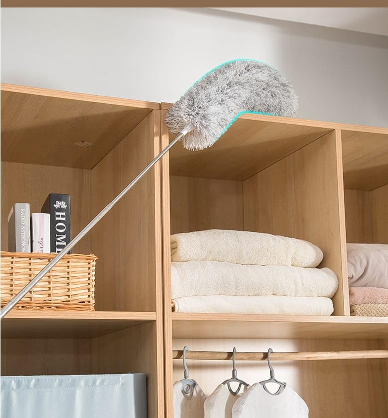 Image of Microfiber Feather Duster Fan Cleaner mop Bendable Head & Extendable Pole Extra-Long Fan Cleaning Duster, Washable Dust Cleaner for High Ceiling Fans, Window Blinds, Furniture & Cobwebs (Pack of 02)