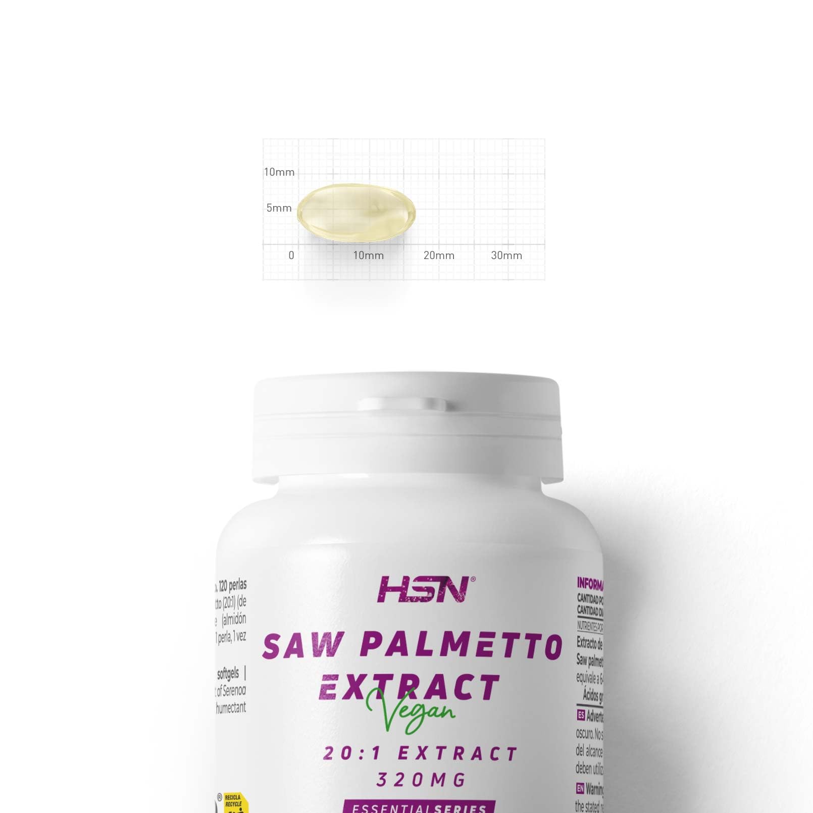 HSN Saw Palmetto 320mg - Serenoa repens – 100% Extracto de Baya | 120 Perlas Vegetales - 85% Ácidos Grasos (Ácido Oleico y Ácido laurico) - 20x Veces Más Concentrado | No-GMO, Vegano, Sin Gluten