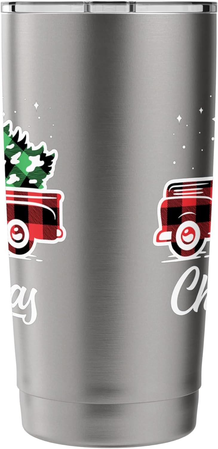 Vintage Style Farm Pickup Red Truck with Christmas Tree Stainless Steel Insulated Tumbler