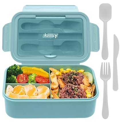 Bento Box For Adults Kids, 1100ML Lunch Container Bento Boxes With Built-in Utensil Set, Leakproof,Dishwasher Micro-Wave Safe(Teal Blue)