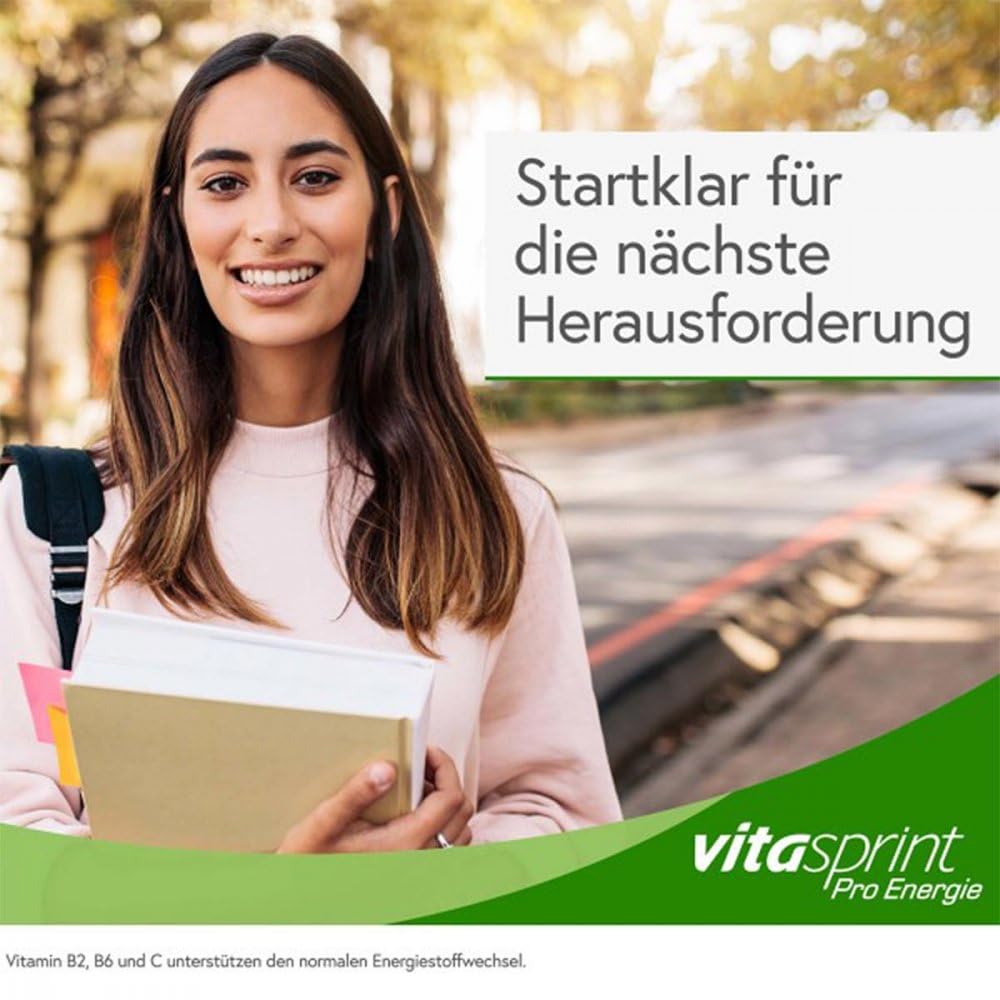 Vitasprint Pro Energie, Nahrungsergänzungsmittel, 24 St.Vitamin B6 & C | Nahrungsergänzungsmittel mit Vitamin, Ginsengwurzel-und Guaranasamen-Extrakt und Koffein für Erwachsene.
