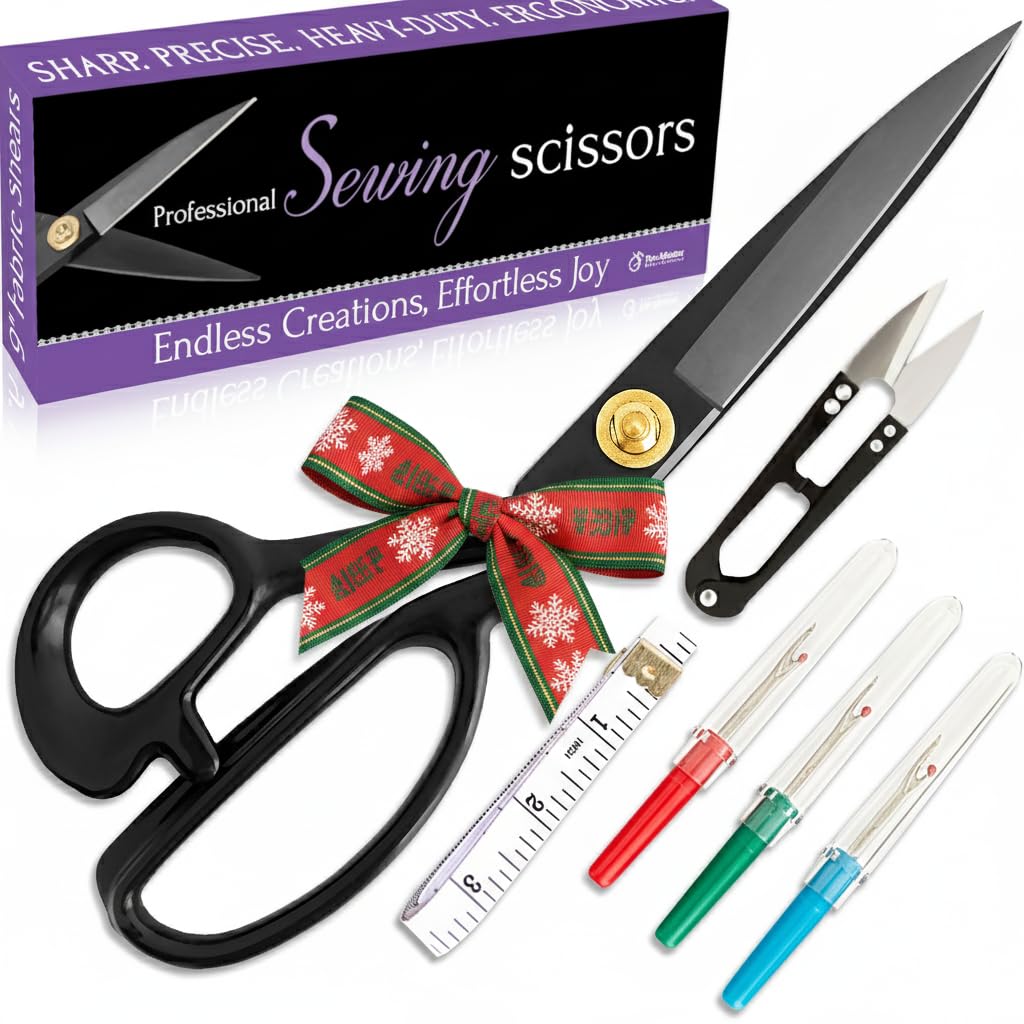 Professional 9 Inch Sewing Scissors for Fabric Cutting - Ultra Sharp, Heavy Duty Fabric Shears for Smooth, Precise Cuts on All Fabrics and Leather, for Tailors, Dressmakers, Crafters, and Artists