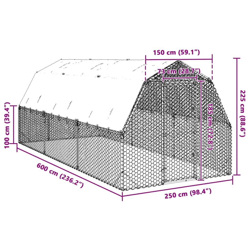 Kurnik z dachem z ocynkowanej stali, 2,5 x 6 x 2,25 m, wylot 15 m², zamykane drzwi, wodoodporny dach PE, dla kur, kaczek, gęsi, ogrodu na zewnątrz