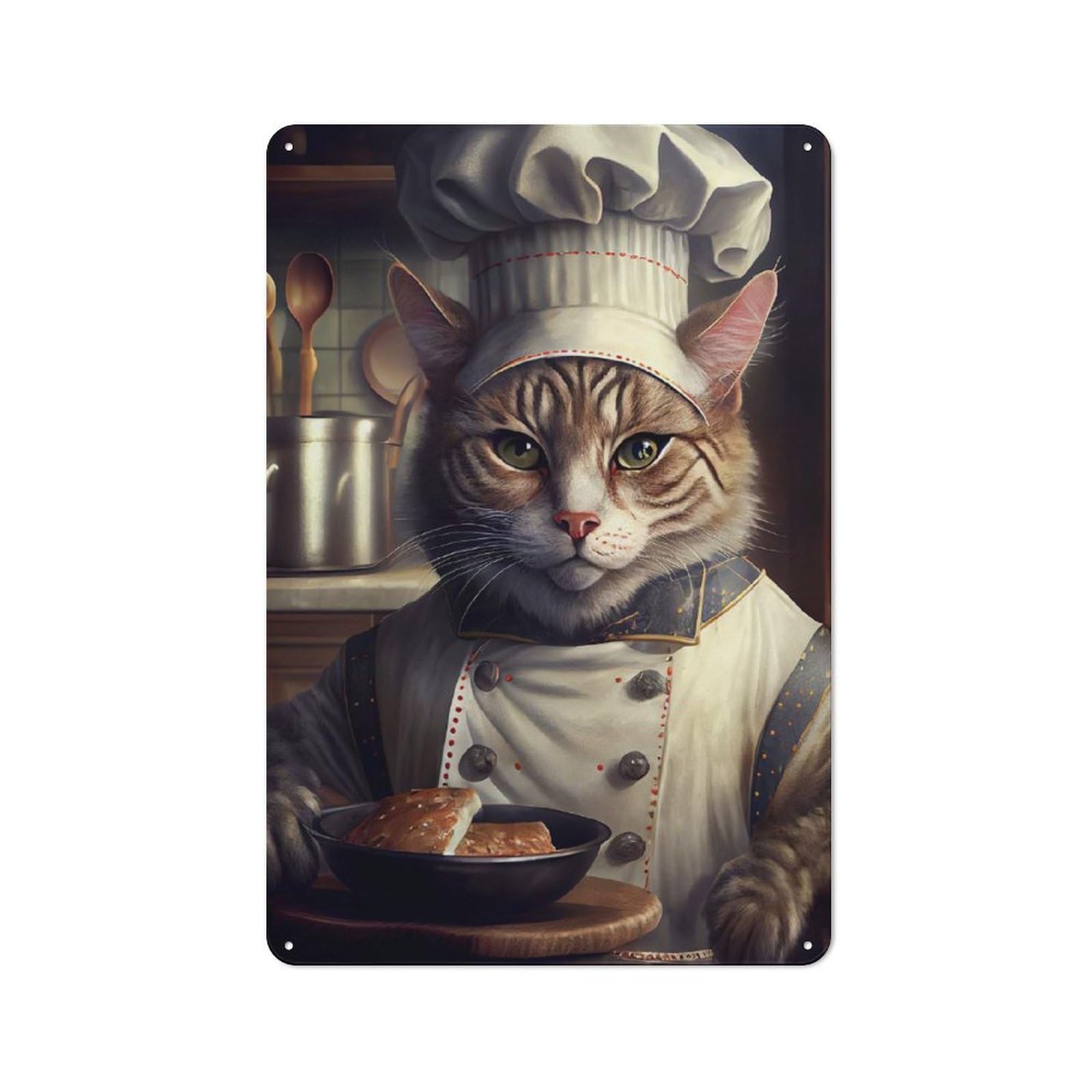Junmoney Chef Cat Retro Metal Wall Sign 30X20cm For Hobby Room Or Studio, For Garage, Workshop And Man Cave Decoration