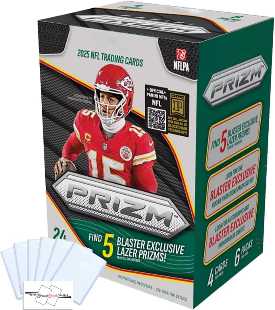 2025 Prizm Football Blaster Box with 24 Trading Cards + 6 Toploaders and StreetCards Magnet!