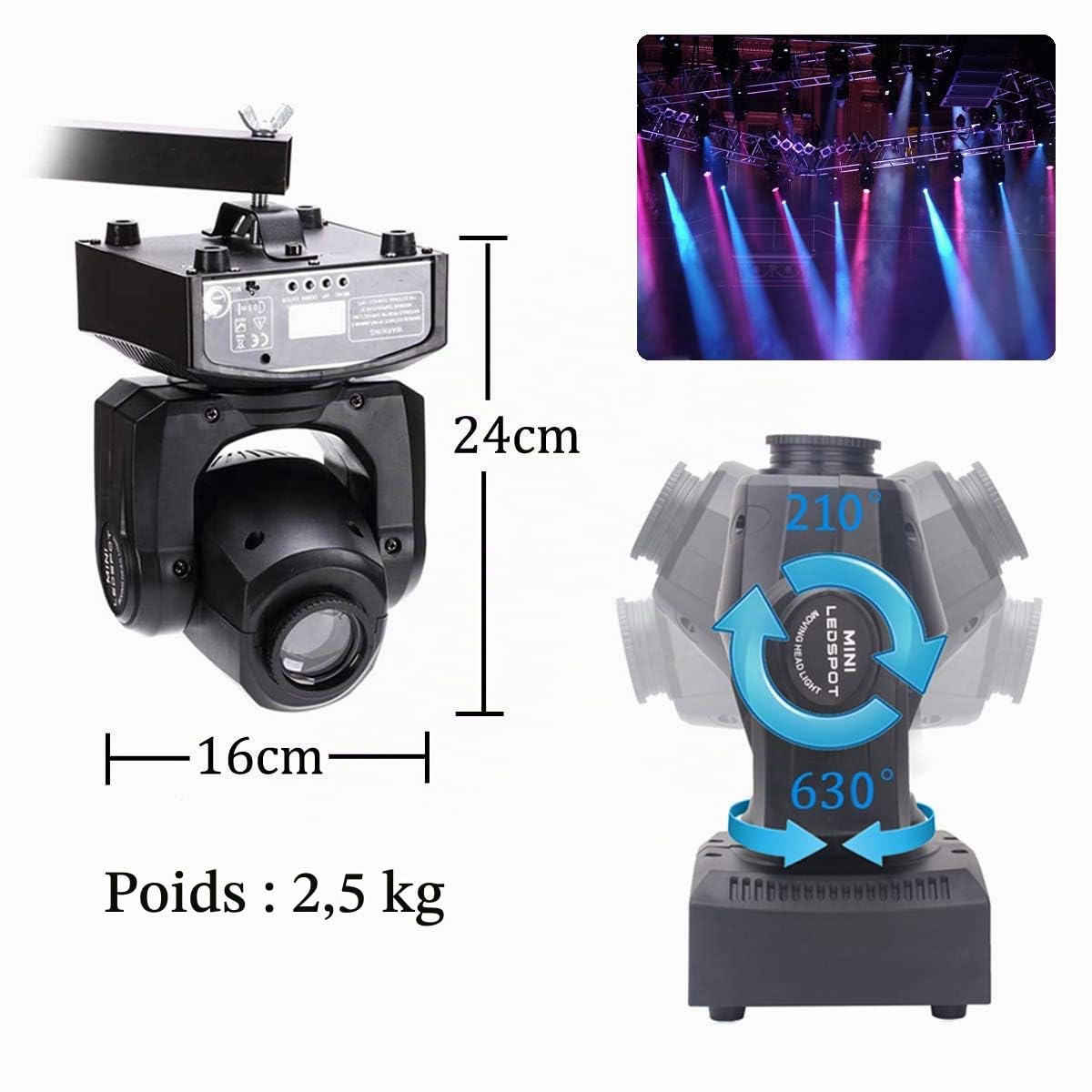 Lyre Led, UKing 50W Tête Mobile avec Télécommande DMX 512 Éclairage à Disco DJ Lumière 8 Gobos 8 Couleurs Sono/Auto/Master Slave/Stroboscope pour DJ Soirée Fête KTV Bar Club