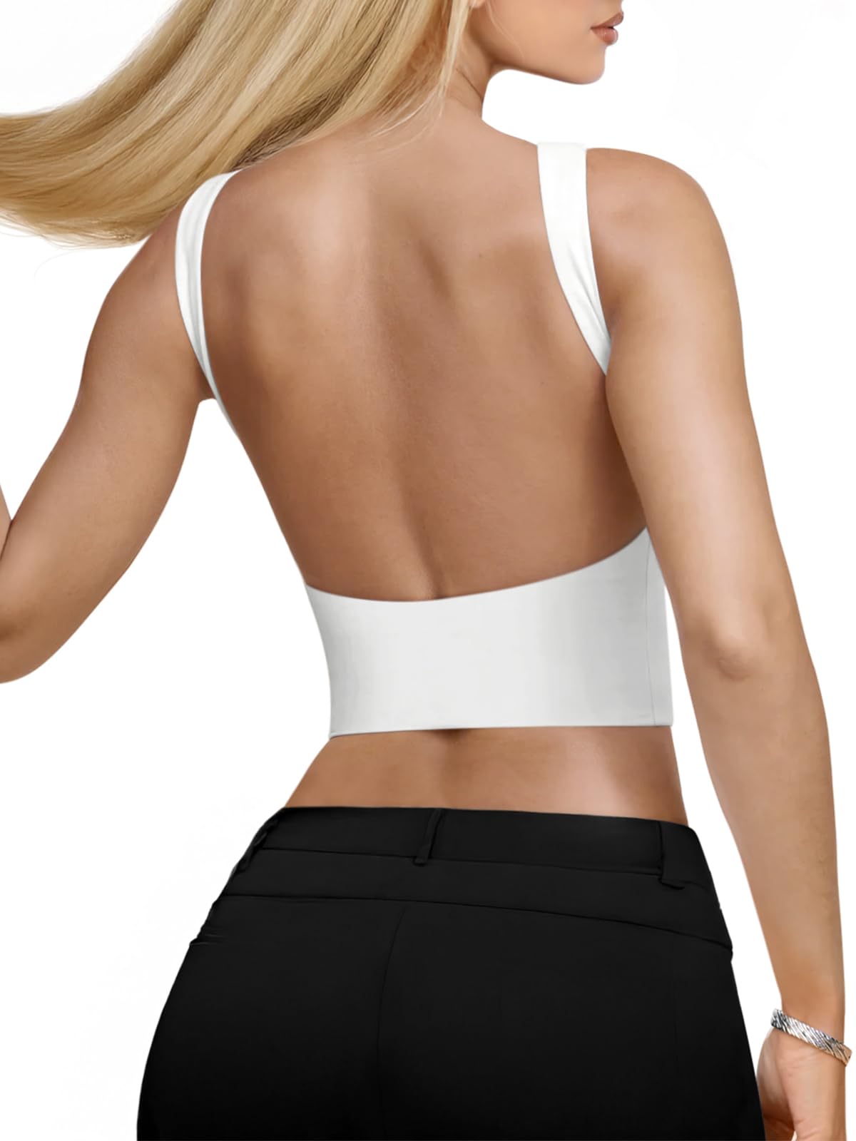 REORIA Women's Sexy Open Back High Neck Sleeveless Tank Top Y2k Trendy Backless Crop Tops