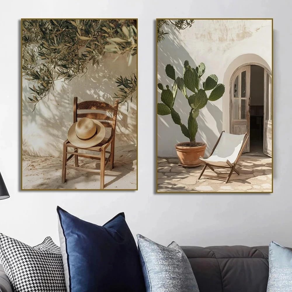 Dittelle Boho Olive Tree Terracotta Vase Poster Mediterranean Arch Architectural Canvas Painting Print Wall Art Living Room Decor(60x90cm/2PCS Frameless)