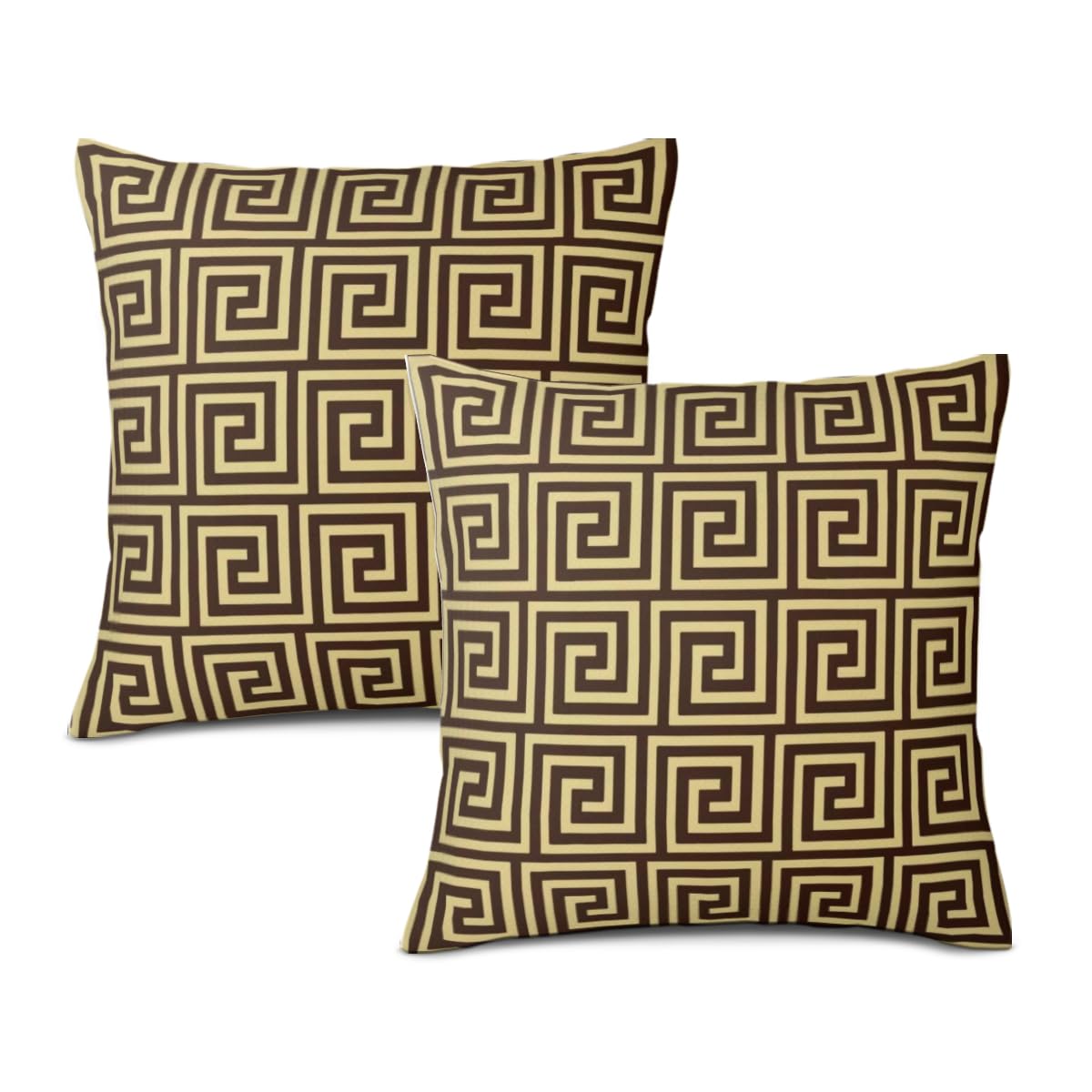 Texsource Brown Set Of 2 16X16inch Throw Pillow Cover Home Decorative Square Greek Key, Chocolate And Tan Boho Cushion Covers Cotton Linen Home Decor Chinoiserie Pillow Cover