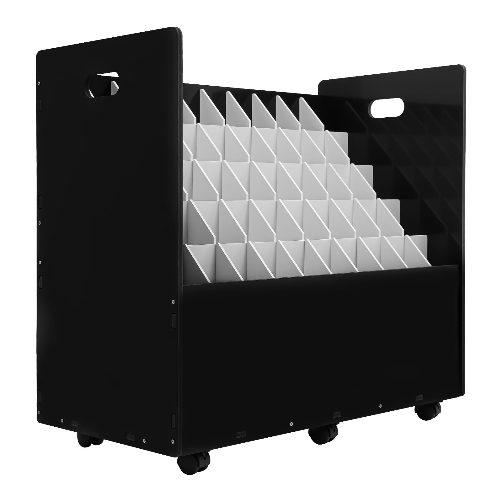 Organizador de Literatura, Organizador de Planos, Carrito de Archivos móvil, Soporte para Documentos con Ruedas (Negro, 50 Ranuras)