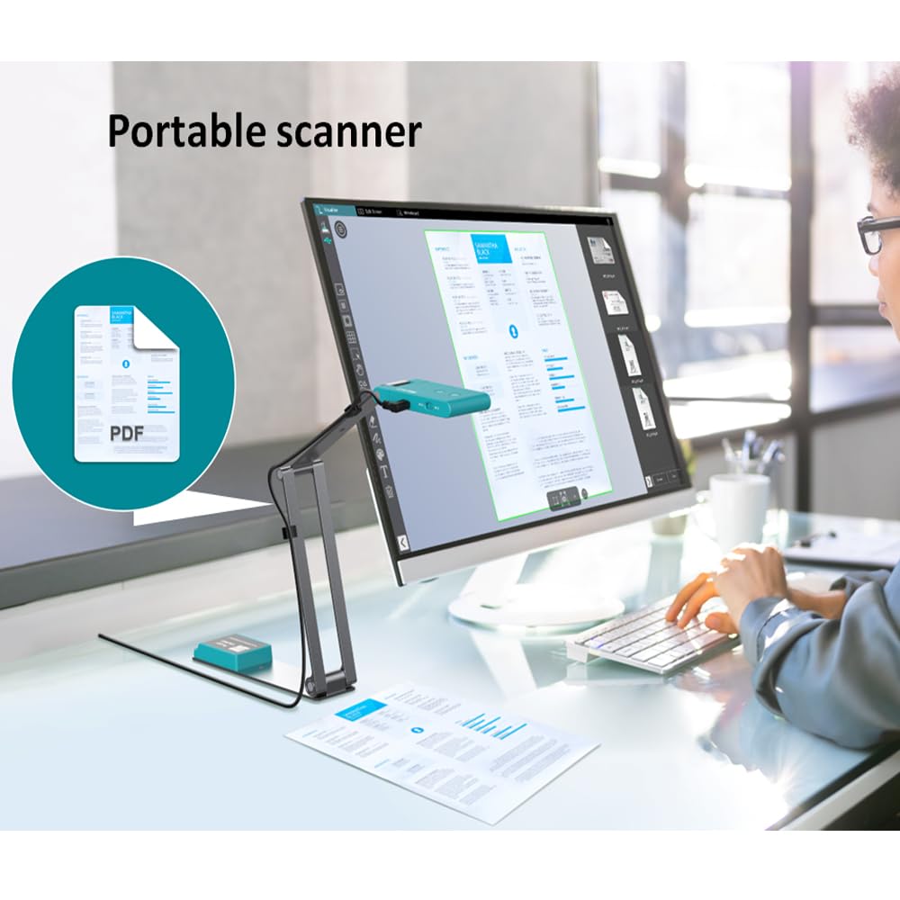IRIScan Visualizer 7 Caméra Document 4K 13MP Gris Vert, Scanner A3 Portable pour Éducation et Visioconférence, USB Compatible Windows et Mac