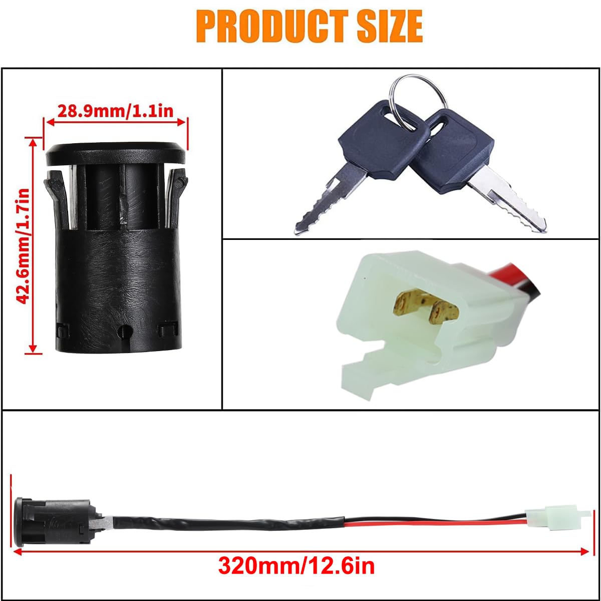 Greluma 1 Pieza Interruptor de llave de encendido de 2 cables para motocicleta Taotao Sunl ATV Quad Dirt Pocket Bike Scooter eléctrico
