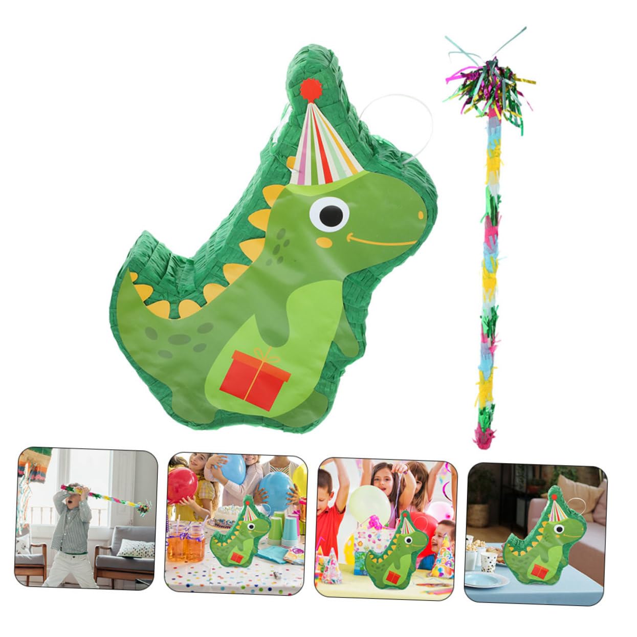 UPKOCH Piñata de Dinosaurio de Papel para Fiesta de Cumpleaños y Navidad, Contenedor de Dulces Colgante Palo, Adorno Divertido para Celebración