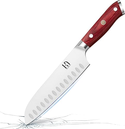 Miniatura 8 de Cuchillo Santoku japonés mejorado 2023 profesional japonés de 7 pulgadas, cuchillo de chef de cocina afilado para cortar verduras y cocinar,