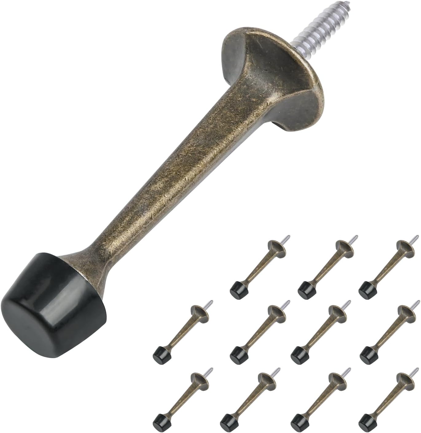 HOMOTEK 12 Pack Heavy Duty Solid Rigid Door Stop with Soft Rubber Tip, Zinc Die Cast Door Stopper Protect Wall & Door,Antique Brass