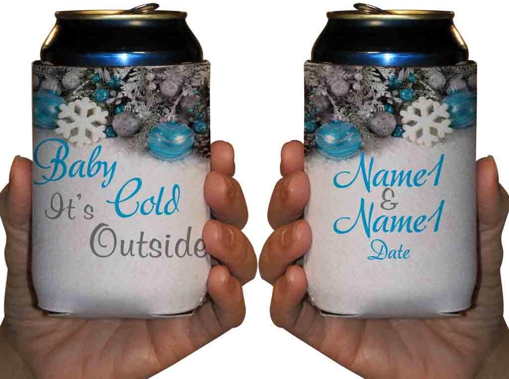 VictoryStore Can and Beverage Coolers: Customizable “Baby It’s Cold Outside” Winter Wedding Can Coolers - 25pc