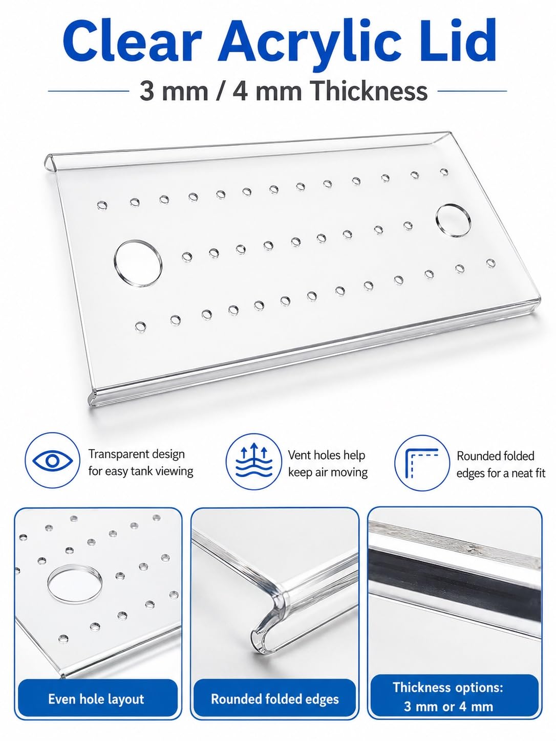 Genérico Tapa Transparente para Acuario Anti-Salto, Cubierta Acrílica con Orificio de Alimentación de 30 mm, Tapa Extraíble para Acuario Abierto(140x50x0.4 cm)