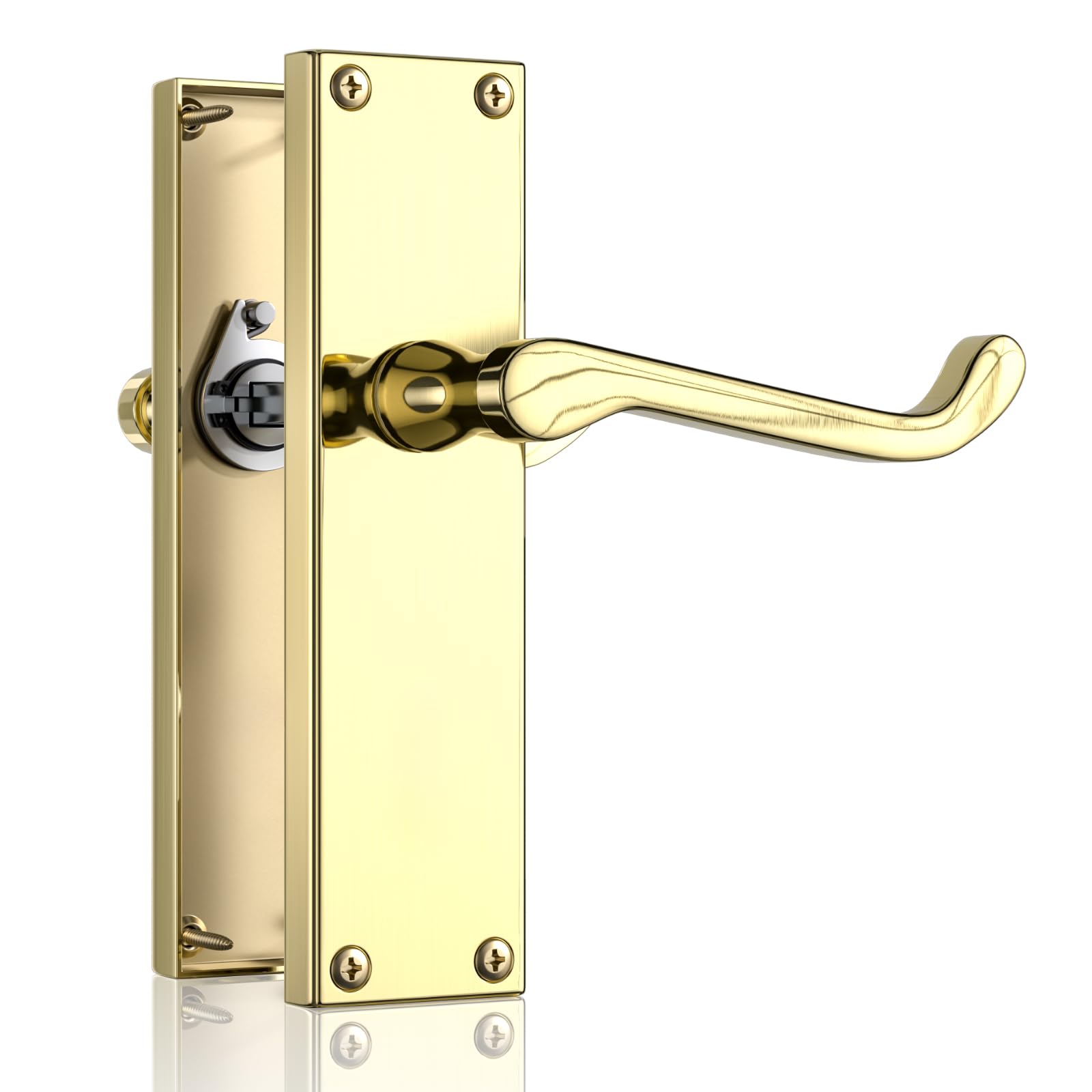 Bwintech 1 Sets Gold Victorian Lever on Plate, Latch Furniture, Backplate Door Handles, with Bathroom knob, Suitable for Wooden Doors — image 1