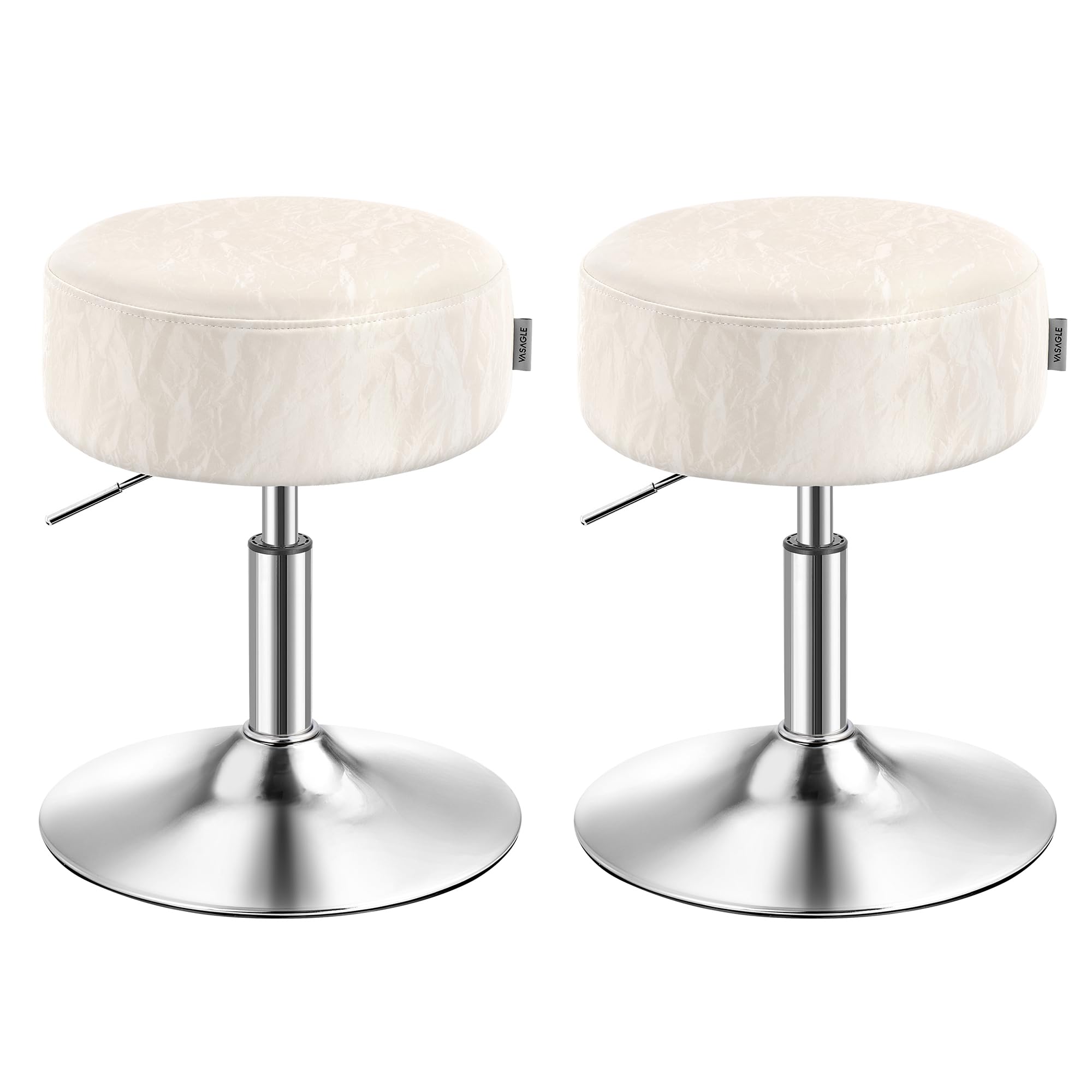 VASAGLE Schminkhocker 2er Set, Schminkstuhl, Barhocker, höhenverstellbar, 360° drehbar, PU, Dicke Polsterung, für Schlafzimmer, Küche, Esszimmer, modern, cremeweiß ZH2504015