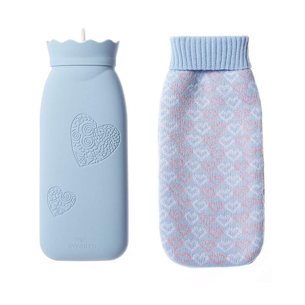 Botella de agua caliente con funda forro polar suave for niña, for el vientre, botella, ideal for aliviar dolor, llena fría y(Blu)