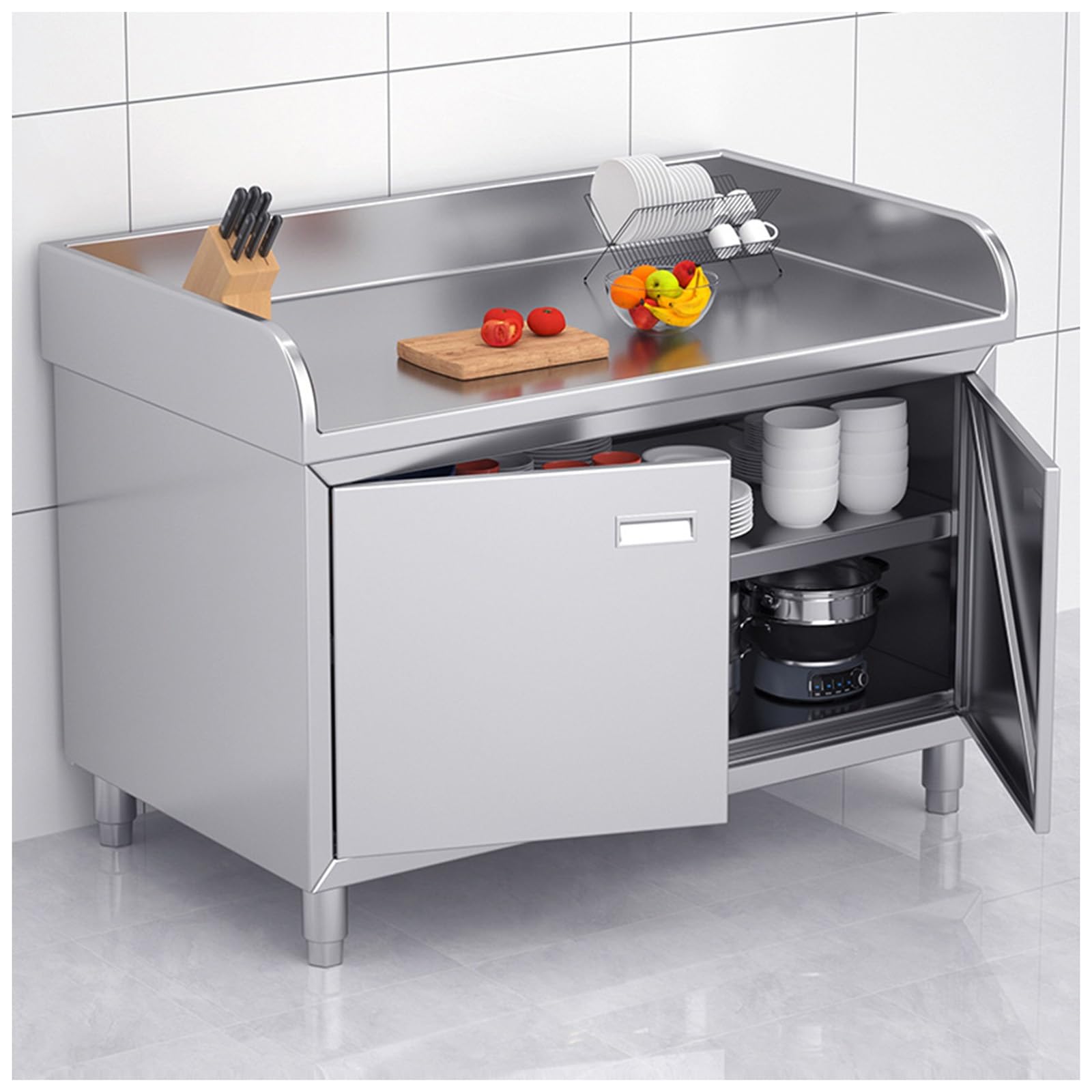 Generisch Küchenwerkbank aus Edelstahl, Vorbereitungstisch mit Lagerschrank – gewerblicher Schneidetisch aus Metall für die Lebensmittelzubereitung, langlebig und vielseitig (80 x 60 x 80 cm)