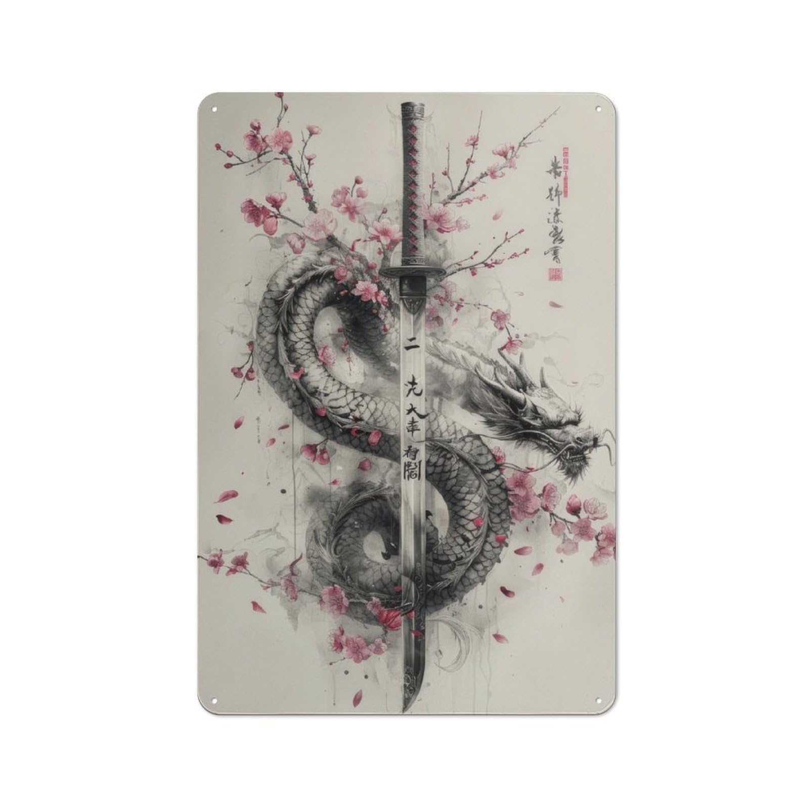 Junmoney Katana Of The Dragon Tin Wall Plaque 30X20cm With For Dining Room Or Kitchen, For Vintage Wall Decor Fans, For Themed Room Decoration