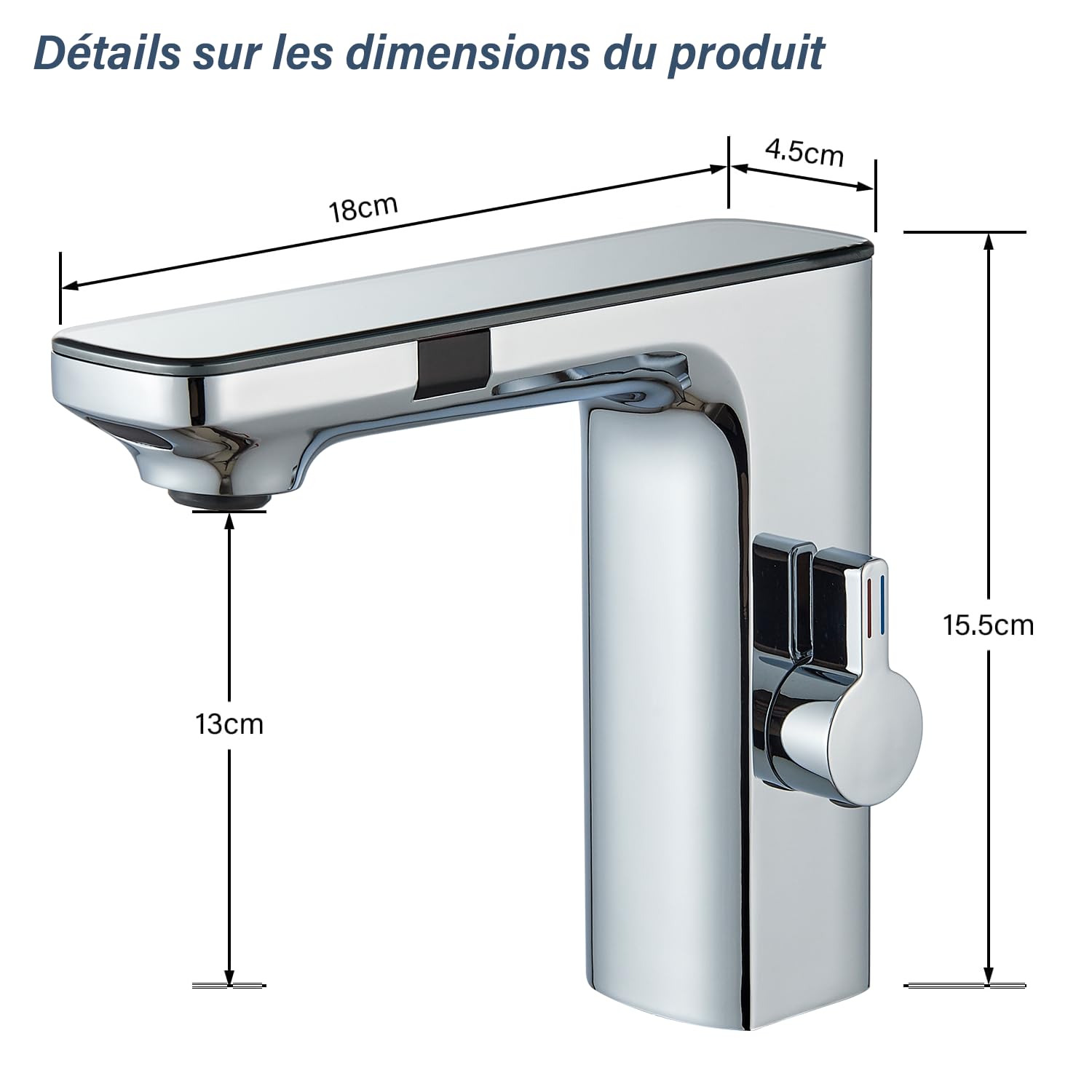 Robinet Automatique Sans Contact pour Salle de Bain en Laiton Alimenté par Piles Activé par le Mouvement Mains Libres avec Boîtier de Contrôle Chrome