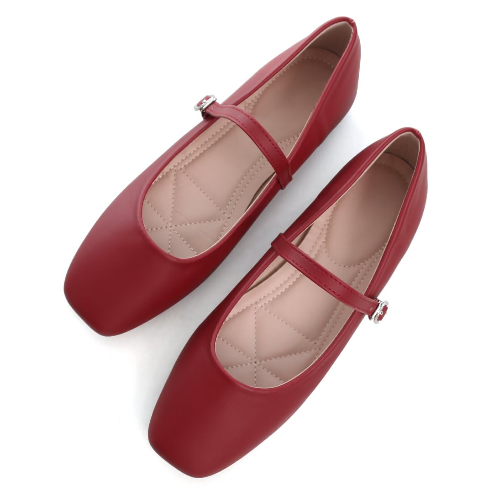 Leather Flats for Women Comfortable Square Toe Slip On Flats Soft Work Flats Retro Mary Jane Flats