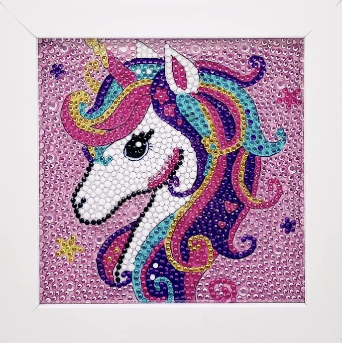 DIYZYBLA 5D Diamond Painting Kit for Kids with Wooden Frame Art and Crafts for Kids Ages (6-8 - 10-12 Full Drill Painting by Number Kits Home Wall Decoration,7.1‘’ X 7.1‘’ Wooden Frame (Unicorn)