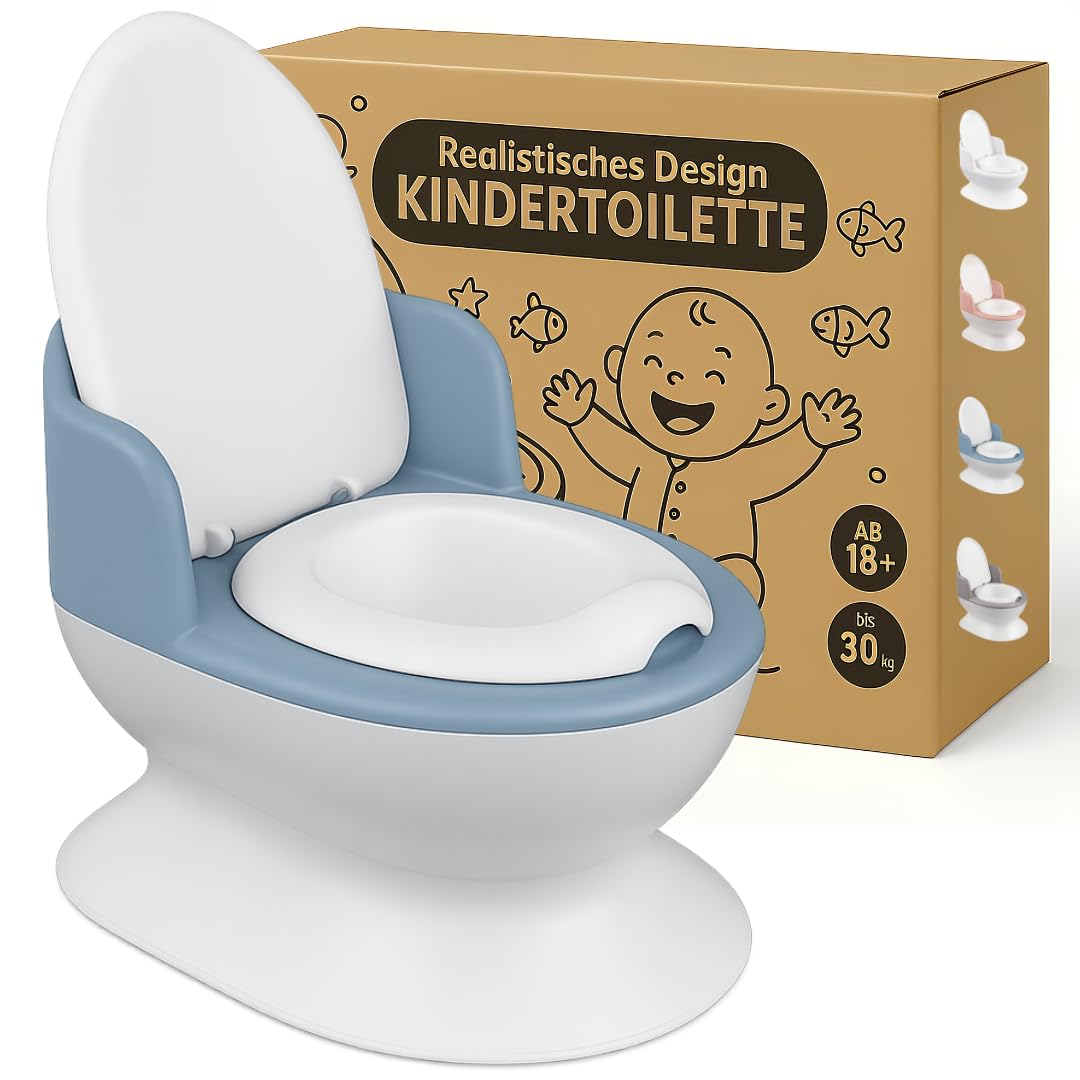 DOCARI Kindertoilette ab 1 Jahre in realistischer Optik blau – Töpfchen für Kinder von 1 bis 4 Jahre rutschfest & stabil – Kinderklo Baby WC Toilette Potty Training Toilet
