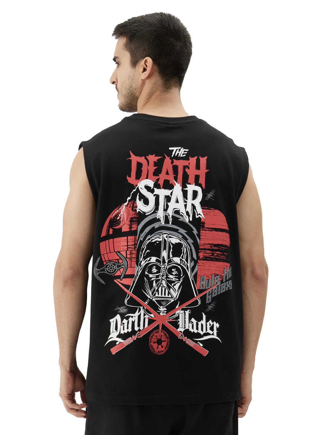 Official Star Wars: The Death Star Men and Boys Round Neck Sleeveless Black Graphic Printed Regular Fit Cotton Vests