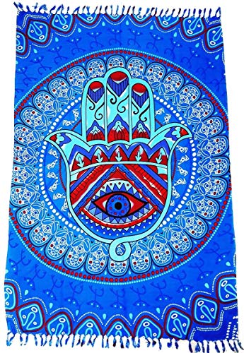 Canga De Praia Mão de Hamsá ou Mão de Fátima Várias Cores e Modelos (Azul)