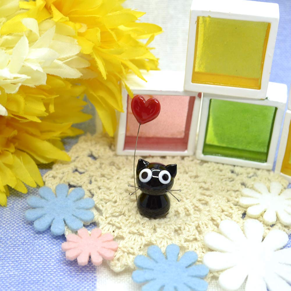 Amazon.co.jp: かわいい 猫 手作り ガラス細工 ハート黒ねこ CYK729
