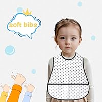 Vista 6 de Baberos para bebé impermeables, babero para niños pequeños - Babero de alimentación con bolsillo para bebé niño niña lavable 6-36M