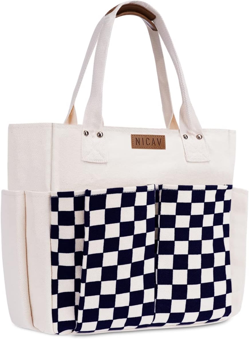 NicavCanvas Tote Bags for Women, Large Utility Tote Bags with Pockets Zip Top for Teacher Nurse Work