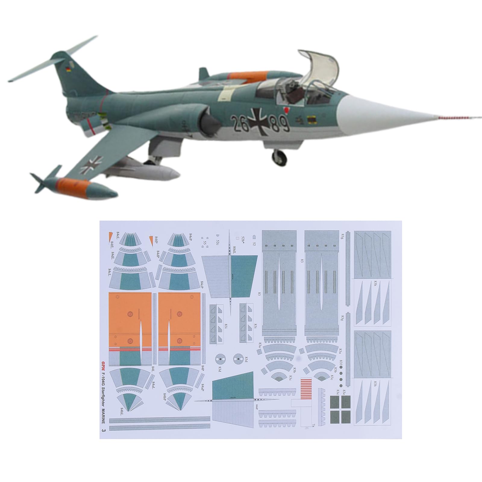 TECKEEN 1/33 Scale US F-104G Starfighter Paper Fighter Military Model Plane Model for Collection (Unassembled Kit) Model Collection