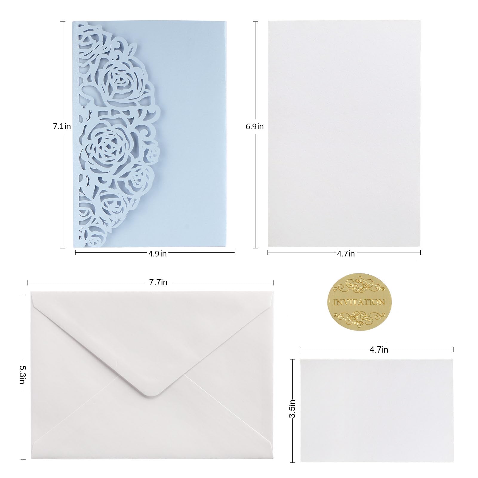 AdasBridal Hochzeitseinladungen mit Umschlägen und RSVP-Karten, Babyblau, lasergeschnitten, 50 Stück