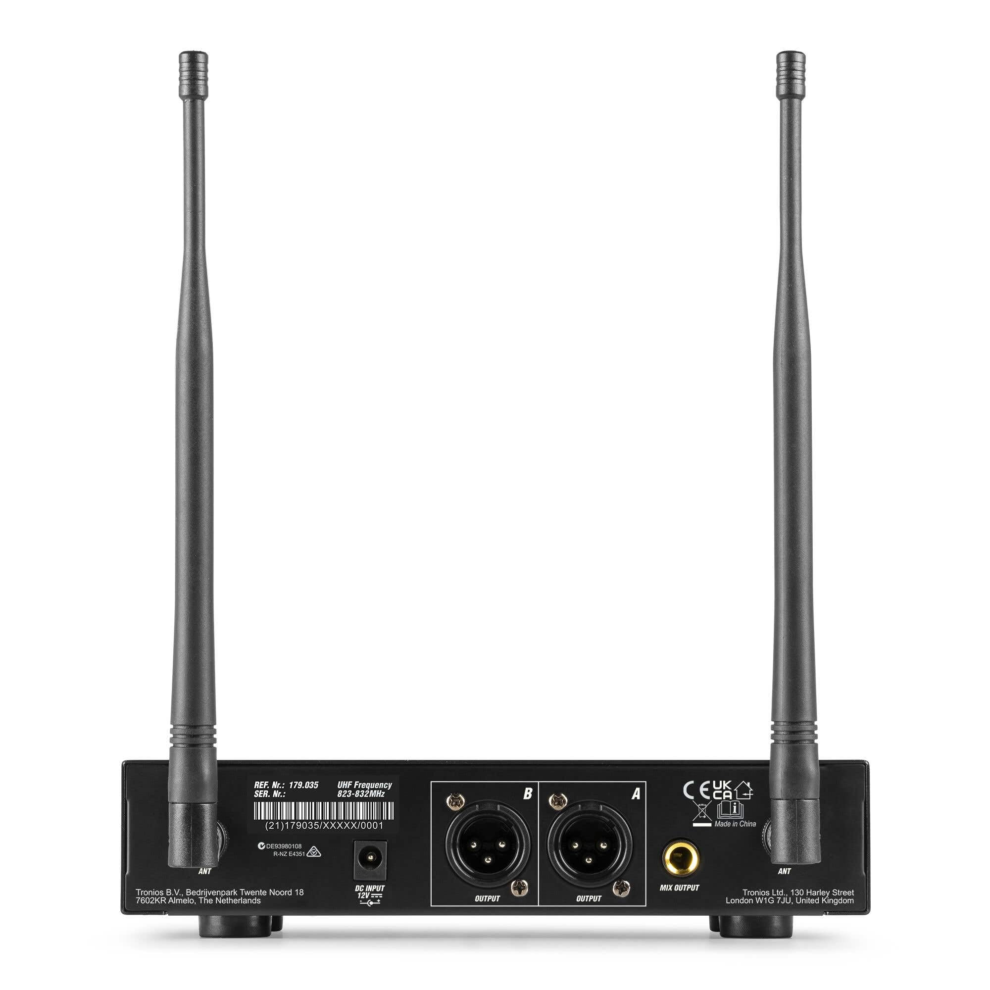 Power Dynamics PD22 Sistema inalámbrico UHF con 2 micrófonos | True Diversity, 2 micrófonos, 80 canales por unidad, incluye maletín de transporte