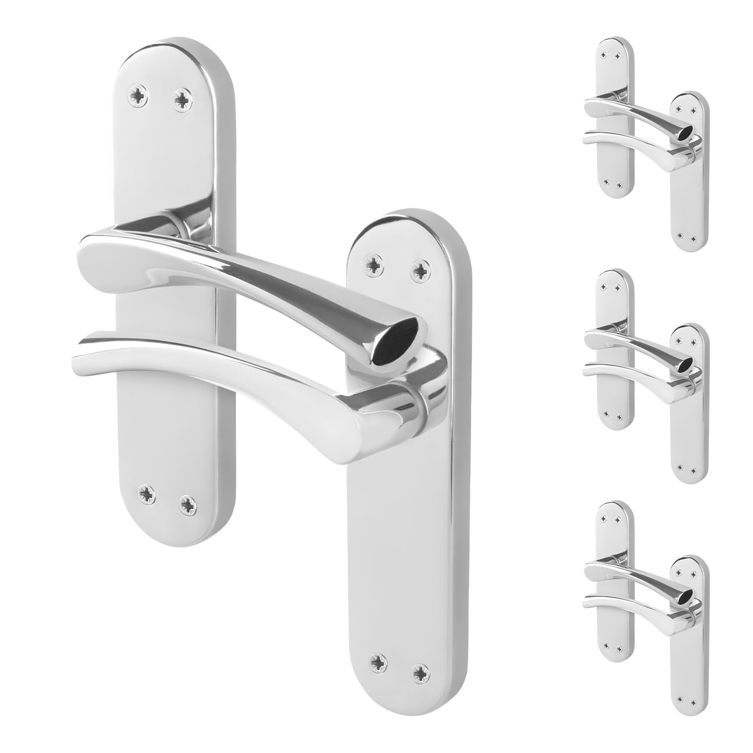 EAI Chrome Door Handles, 4 Pairs of Polished Chrome Internal Lever Latch T-Bar Handles on Backplate - Novoli โ image 1