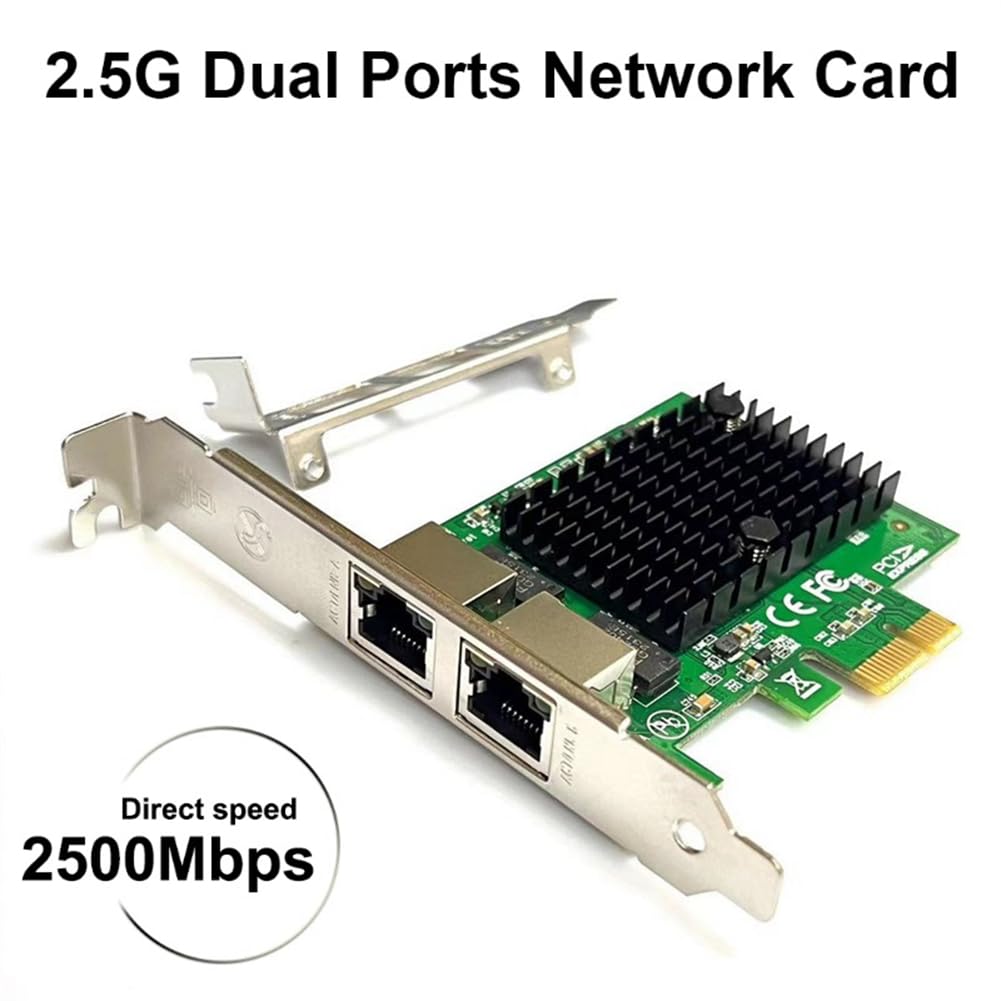 Scheda di Rete PCIe 2 Porte 2.5G Adattatore Ethernet 2.5 Gigabit Chip RTL8125BG Adattatore LAN PCI-e Ethernet per PC Desktop Durevole Facile da Installare Facile da Usare